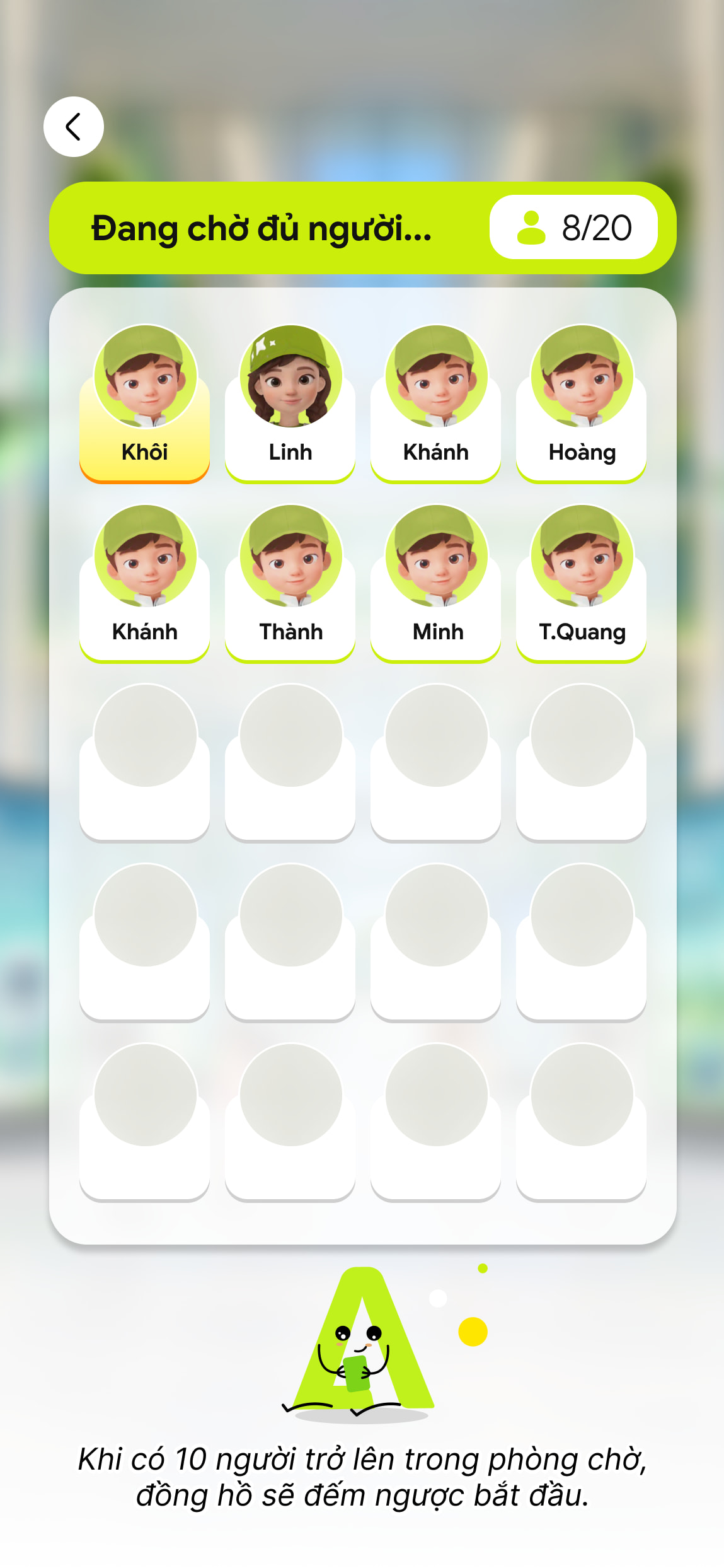 Phòng chờ với avatar người chơi